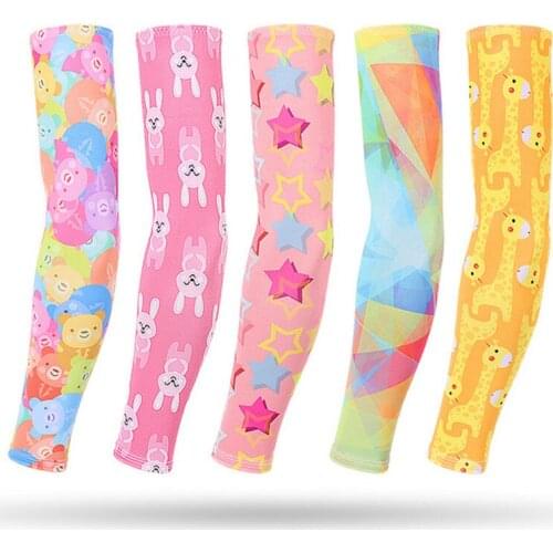 Ice Silk Fabric UV Protection Kid Arm Sleeves Cuff Fitness Basketball Elbow Pad Sport Children Cycling Arm Warmer 12 cartoon