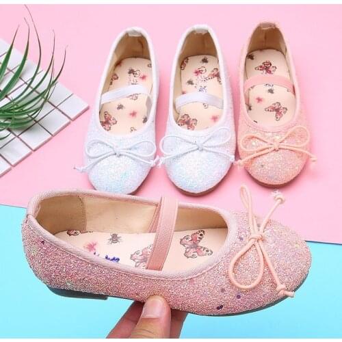 2021 Spring and Autumn Girls' Leather Shoes Childrens Single Shoes Crystal Bow Princess Shoes Sweet Breathable Chic Fashion Hot