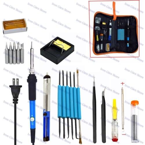 220/110V 60W EU/US/CN Plug Electric Soldering Iron Kits Adjustable Temperature Welding Repair Auxiliary Tools with 5 Tips Stand