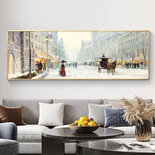 Abstract City Street Carriage Oil Painting on Canvas Resort Boats Buildings Cuadros Posters and Prints Wall Art for Living Room