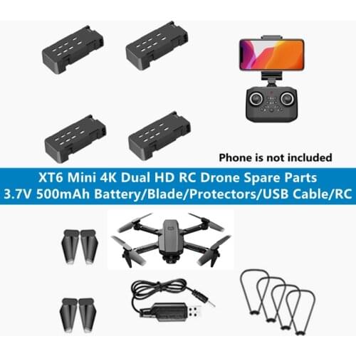 LS-XT6 XT6 RC Drone Spare Parts 3.7V 500mAh Battery/Propeller/Protectors/USB/Remote Control For XT6 4K Quadcopter Accessories