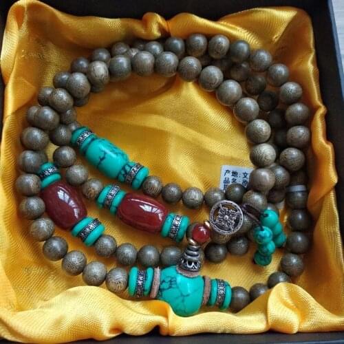 8mm Nature Agarwood Mala Bead Bangle Agate Hanging Necklace ornament Rosary 108 Beads