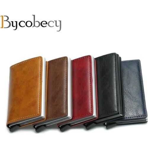 Bycobecy Business Card Holder 2020 Slim RFID Wallet Hasp Aluminum Credit Card Wallet Metal Credit Mini smart Men Purse Case