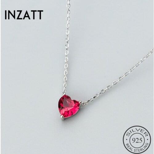 INZATT Real 925 Sterling Silver Cute Red Crystal Heart Choker Necklace Fine Jewelry For Women Wedding Accessories