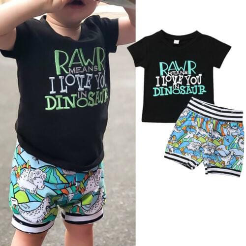 Dropsihipping Toddler Baby Boy 2PCS Clothes Dinosaur Tops Shorts Outfits Kids Clothes 0-4Y