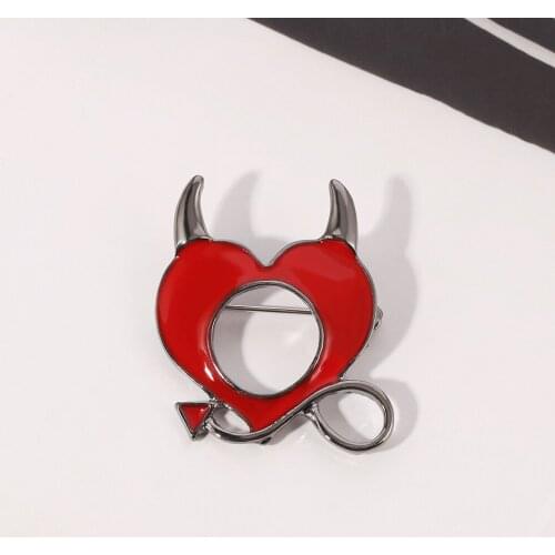 Red heart Demon Brooch enamel pins clothing lapel bag pin
