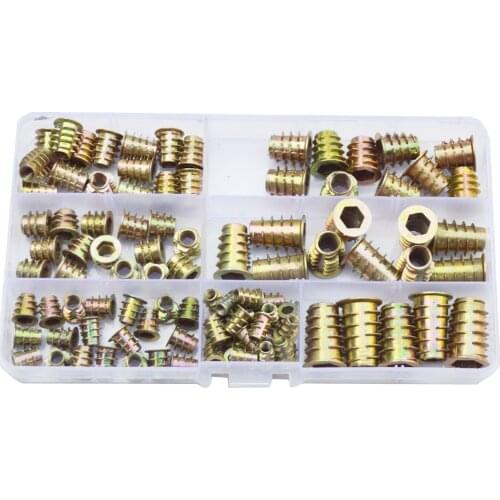 Hex Drive Head Flang Furniture Nuts For Wood Thread Insert Hexagon Nutsert Zinc Plated Set Assortment Kit M4 M5 M6 M8 M10