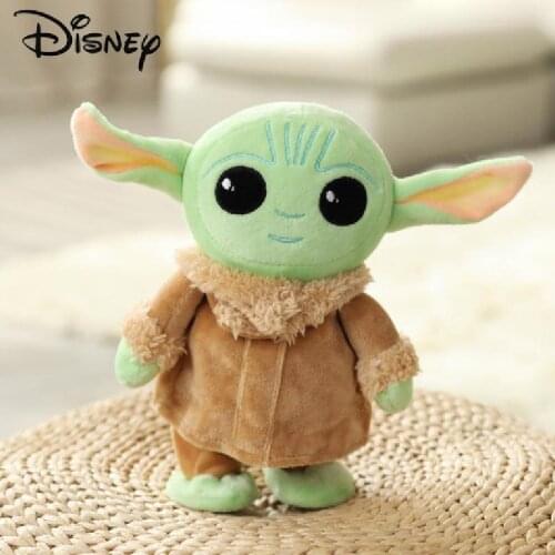 Disney Baby Yoda Star Wars Children Electric Stuffed Plush Toy Cartoon Peluche Walk Learn To Talk Pillow Figure Gift For Kids