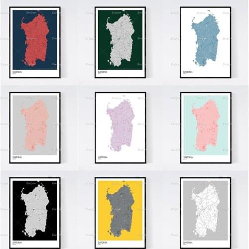 Sardinia, Italy Island Map Nordic Retro Minimalism Painting Poster and Prints on Canvas Wall Art Modular Picture Home Decoration