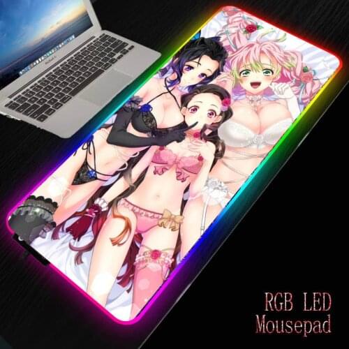 MRGBEST RGB Mouse Pad Sexy Girl Anime Demon Slayer Kimetsu No Yaiba Led Mousepad with Backlight for Keyboard Desk Mat Mause