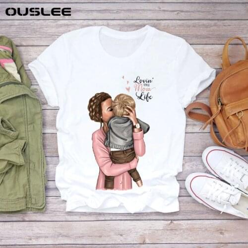 Ouslee Cartoon Super Mom Life Summer Print Lady T-shirts Top Ladies Womens Short Sleeves O-Neck Graphic Female Tee T-Shirt