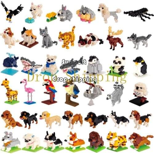 Wisehawk Assorted Mini Block Animals Panda Giraffa Penguin Cat Dog Owl 3D Model Building Toy Micro Size Brick Diamond Partilcle