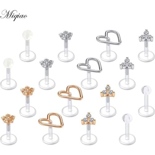 Miqiao 18pcs Explosion Style Popular Suit Love Flower Transparent Soft Rod Lip Nail 6mm-8mm Exquisite Piercing Jewelry