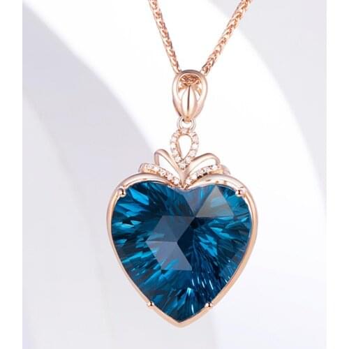 MOONROCY Crystal Chokers Pendant Necklace Rose Gold Color Blue Heart for Women Female Dropshipping Jewelry Wholesale Gift