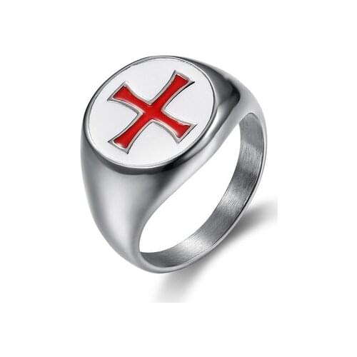 Saint Benedict Red Cross Men Rings Punk Hip Hop for Boyfriend Male Stainless Steel Jewelry Creativity Gift Wholesale Anel OSR857