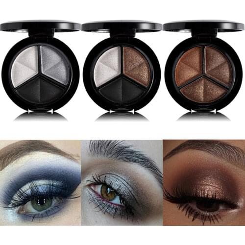 3 Colors Shimmer Glitter Eyeshadow Palette Bronzer Sliver Grey Metallic Smoky Nude Eyeshadow Matte Makeup Pigment Cosmetic