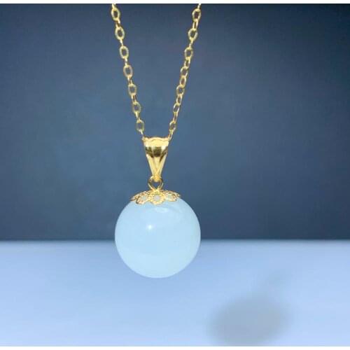 SHILOVEM 18k yellow gold natural white Jasper pendants Christmas Gift fine Jewelry plant wedding no necklace mymz1212876hby