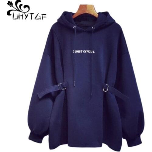 UHYTGF Women Sweatshirt Mid-Length Hooded Casual Autumn Winter Jacket Oversized Sweatshirts Hoodies Female Moletom Feminino 1498