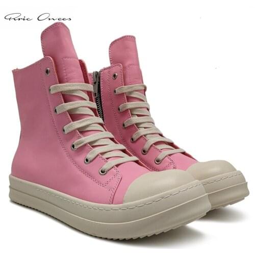 High Street Brand RO High Top Board Shoes Male Sneakers Mens Pink Leather CasualShoes Mens Sneakers Mens Shoes Women Shoes