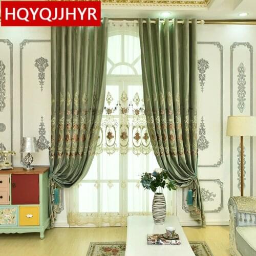 High quality European velvet embroidery curtains for Living Room classic custom luxury Green curtains for Bedroom /Study Room
