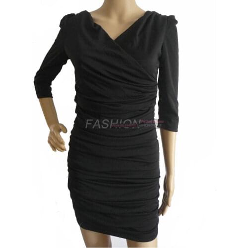 Women Sexy Sheath Dress V-neck Three Quarter Sleeve Pencil Tight Dress Women Back Zipper Mini Dress Sexy Female Party Dress