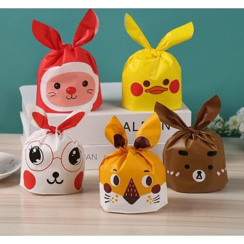 100PCS Cute Rabbit Ear Cookies Candy Biscuits Snack Baking Packaging Bags Wedding Party Supplies