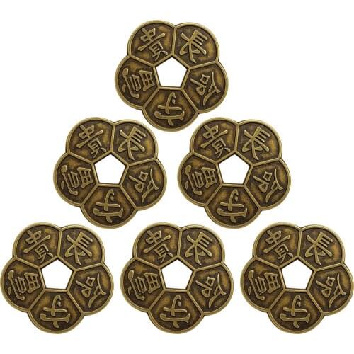 6pcs Ancient Chinese Old Copper Coin Plum Blossom Coins China Feng Shui