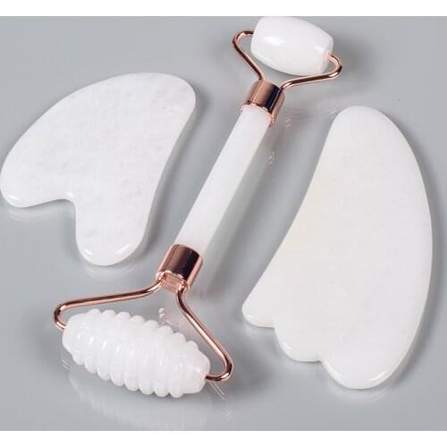 White Jade Face Care Tool Sawtooth Facial Roller Gua Sha Sets Natural Stone Crystal Massager Health Skin Detox Massage Fifting