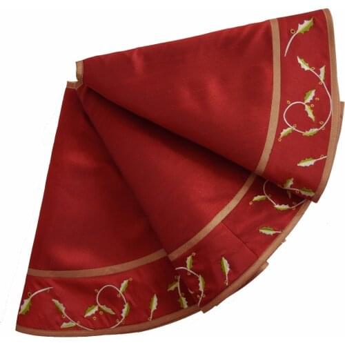 Free shipping Faux Silk Holly Leaves Embroidery Border Decoration Skirt Burgundy P2688-3