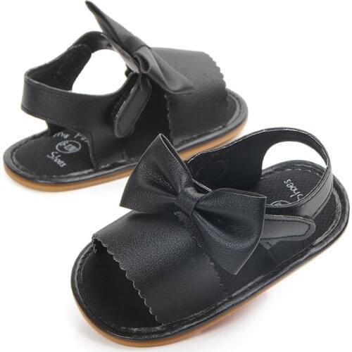 New Cute Newborn Infant Baby Girls Bowknot Princess Shoes Toddler Summer Sandals PU Non-slip Rubber ShoesSize 0-18M