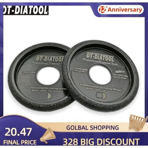 DT-DIATOOL 2pcs 75x10mm Vacuum Brazed Diamond Grinding Convex Wheel Grinding Disc Marble Granite Quartz Artificial Stone Profile