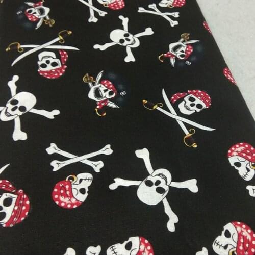 Cotton Spandex 50x105cm Stretchable Pirate Skull Crossbones Halloween Elastic Skull Sword Printed Fabric Elastic Patchwork Cloth