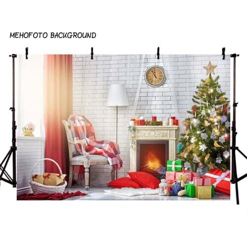 Photography Backdrops Christmas Background Fireplace Tree Winter Snow Window Interior Baby Birthday Background For Photo Studio