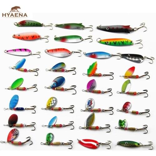 Hyaena 30pcs/lot Mixed Color/Size/Weight Spinner Metal Spoon Lures Hard Bait Artificial Bait Fishing Lure Kit Isca Artificial