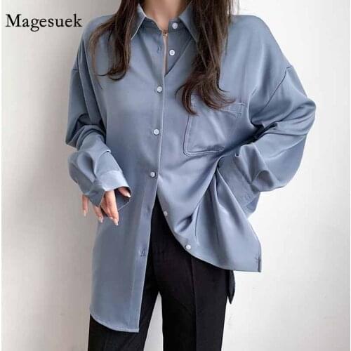 Pocket Cardigan Blusas Autumn Shirt Women Loose Long Sleeve Shirt and Blouse Casual 2020 New Split Shirt Ladies Top Female 11280