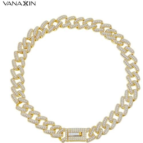 Cuban Chain Style For Women Men Hip Hop Gold Necklace High Quality Iced Out Cubic Zirconia Stone For Fashion Jewelry Gift