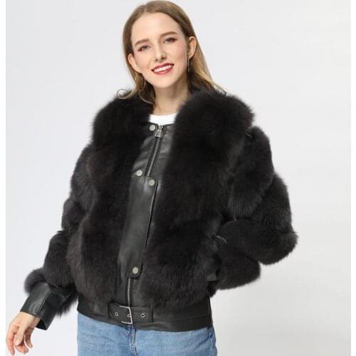 Janefur Real Fox Fur Coat with Genuine Sheepskin Leather Long Sleeves Women Winter Hot Sale100% Natural Fox Fur Jacket