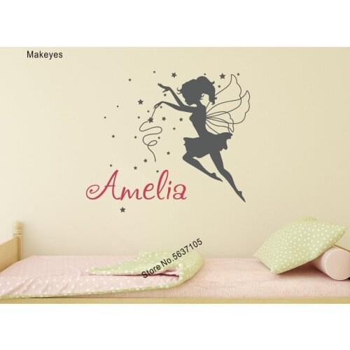 Makeyes Personalized Names Fairy Wall Decals Home Vinyl Kids Bedroom Wall Stickers Custom Children Girls Names Wall Sticker Q669