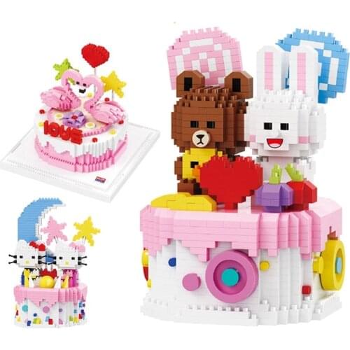 Balody Mini Blocks Birthday Wedding Cake Model Food Flamingo Animal Cartoon Bear Diamond Building Bricks Toys for kids Xmas Gift