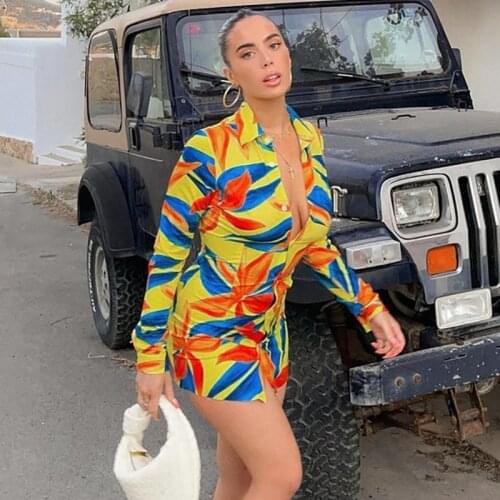 Fashion Sexy Dress 2021 Temperament Printed Slim Long Sleeve Top Short Dresses Womens Casual Pool Beach Party Dress Vestidos