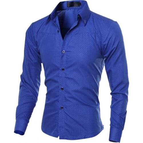 Mens Blue Dress Shirts T Shirt Long Sleeve Breathable Polyester Slims Fit Top for Work Large size 5XL