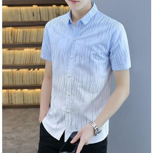 2021 New Shirt Trend Self-cultivation Personality Gradient Shirt Mens Short-sleeved Casual All-match Shirt Male Clothes Printed