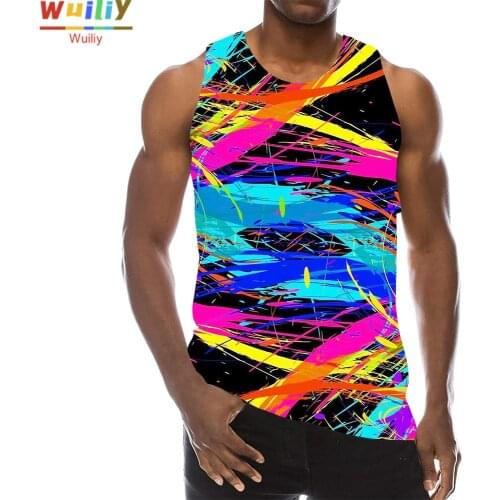 Rainbow Graphic Tank Top For Men 3D Print Sleeveless Pattern Top Colorful Vest Multicolor Painting Tops Hip Hop Top