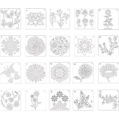HX6A 20 Pcs 15cm Reusable Painting Drawing Stencils Rose Flower Hex Mandala Template Sets for DIY Home Decor Art Projects Pai