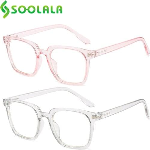 SOOLALA 2pcs Anti Blue Light Square Reading Glasses Women Retro Eyeglasses Frame Magnifying Presbyopic Reader Glasses +0.5 0.75