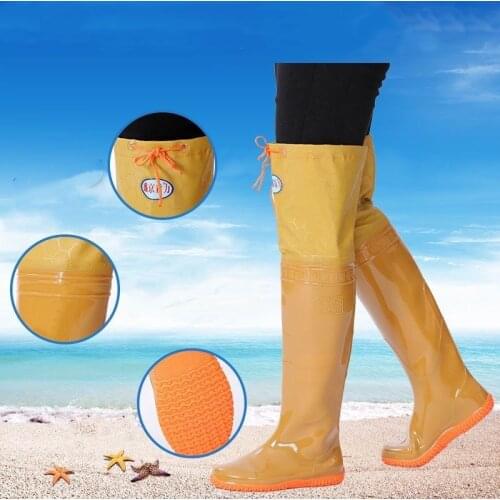 Outdoor Fishing Wading Pants Shoes Men Womens High Tube Knee Length PVC Waterproof Fishing Pants Rain Boots Non-slip Water Shoes