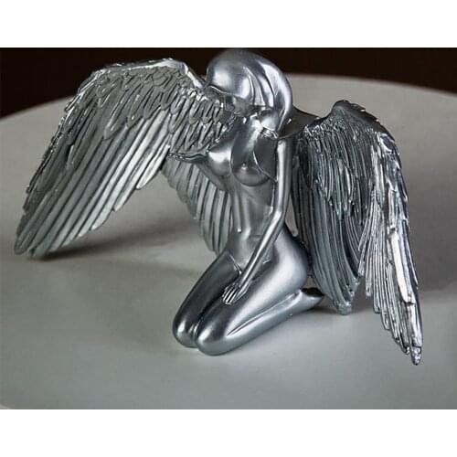 Resin Silver Angel Wings Desktop Crafts Ornaments Figurines Angel Cabochon Miniatures Statue Garden Home Decoration