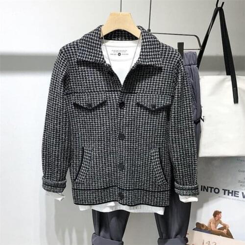 Casual Men Jacket Turn-down Collar Knit Coats Autumn Youth Mens Fashion Streetwear Single-breasted Pocket Outerwear Slim Jacket