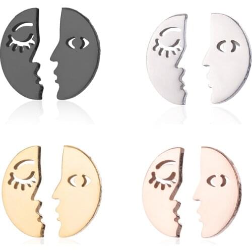 Punk Boho Stainless Steel Half Face Stud Earrings Human Face Earing Face Abstract Piercing Jewelry For Lover Women Bronics Gift