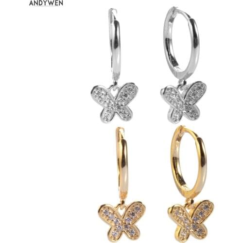 ANDYWEN 925 Sterling Silver Animal Butterfly Pendientes Mujer 2020 Hoop Earrings Jewelry Circle Drop Earring Rock Punk Circle